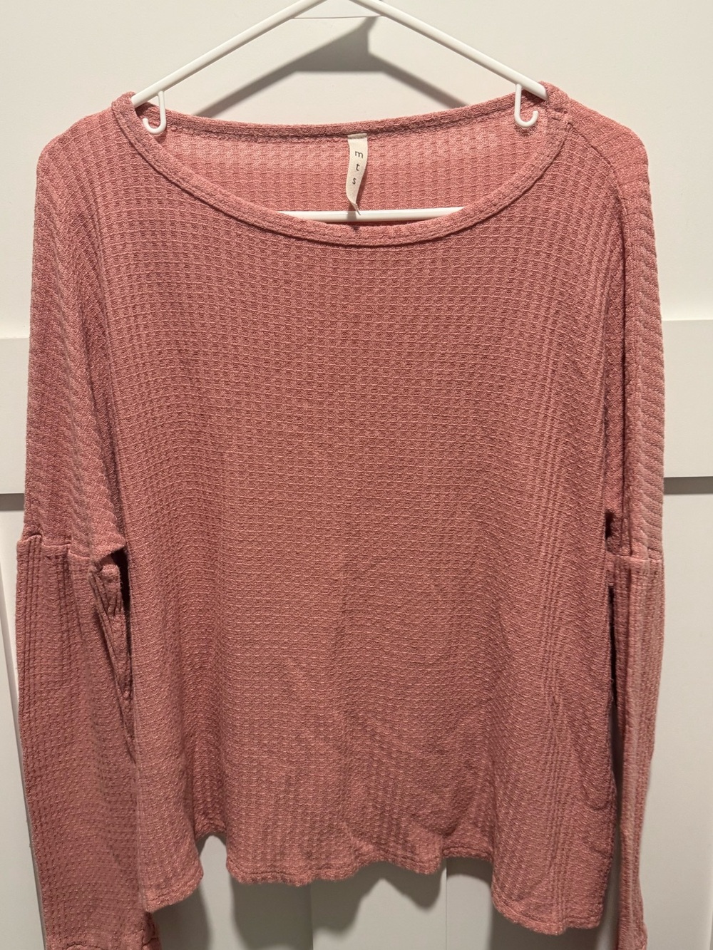 Waffle Knit Long-Sleeve Top - Dusty Rose